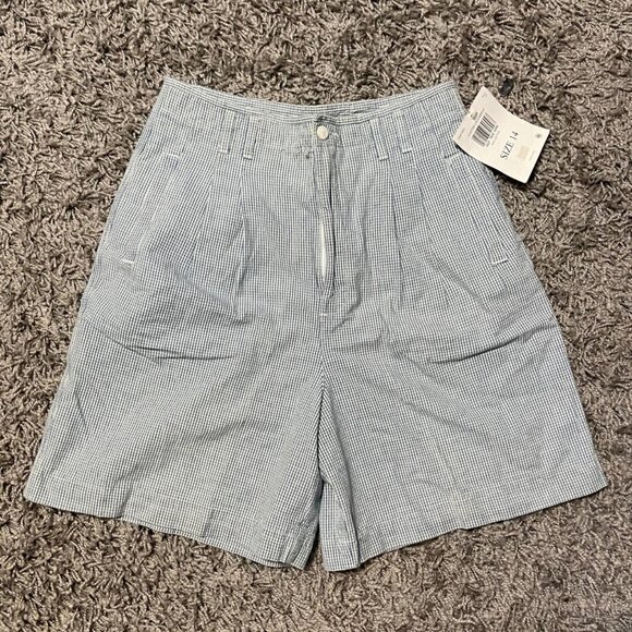 NWT 90s Dockers Women's Gingham Blue and White High Waisted Shorts Size - Picture 1 of 4